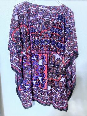 Zara Paisley Print Scarf Kaftan Top in Purple, Pink & Black
